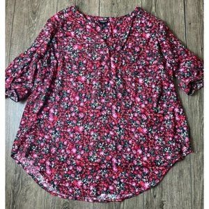 Torrid Harper Black & Pink Floral Pullover Blouse Button Cuff Sleeves Size 2X
